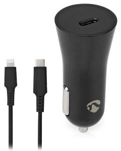 NEDIS nabíječka do auta/ 20 W/ 12 - 24 V DC/ 3.0 A/ USB-C/ automatická volba napětí/ černá/ kabel 1 m