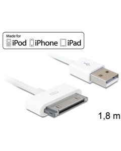 Delock USB napájecí a datový kabel iPod, iPhone, iPad, bílý, 1,8m