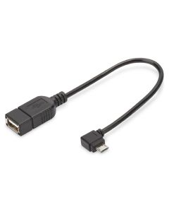 Digitus Adaptérový kabel USB 2.0, OTG, typ micro B - A M / F, 0,15 m, USB 2.0 v souladu, pravý úhel, bl