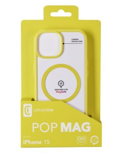 Zadní kryt Cellularline Pop Mag s podporou Magsafe pro Apple iPhone 15, čirý / limetkový