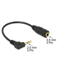 Delock audio stereo kabel 2,5 mm samec pravoúhlý na 3,5 mm samice,3 pin 14 cm