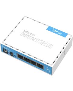 MikroTik RouterBOARD RB941-2nD, hAP-Lite, 650Mhz CPU, 32MB RAM, 4xLAN, 2.4Ghz 802b/g/n, ROS L4, case, PSU
