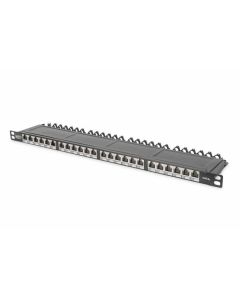 DIGITUS CAT 6A Patchovací panel třídy EA, stíněný, 0,5U 24 portů RJ45, vč. protiprachový kryt, 8P8C, černý