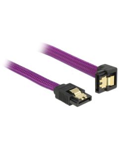 Delock SATA kabel 6 Gb/s, 20 cm otočený dole/rovný, kovové svorky, fialový Premium