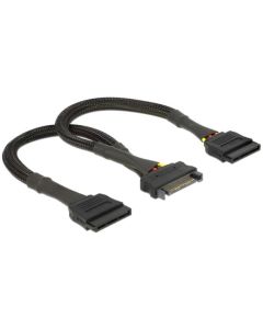 Delock SATA napájecí kabel 15 pin samice > 2 x SATA 15 pin samec 25 cm