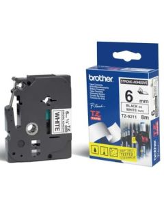 Brother - TZe-S211 bílá / černá (6mm,lamin.,extrémně adhez.)