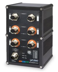 Planet IGS-604HPT-M12 vodotěsný průmyslový switch, 6xGE M12, 4x PoE 802.3at 140W, 48-56VDC, -40~75°C, IP67, EN50155