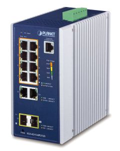 Planet IGS-4215-8P2T2S průmyslový L2 switch, 10x 1Gb, 2x1Gb SFP, 8x PoE 802.3at 240W, 48~54VDC, IP30