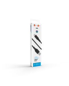 Krátký nabíjecí a datový Liquid silicone kabel FIXED s konektory USB/USB-C a podporou PD, 0.3m, USB 2.0, 60W, černý