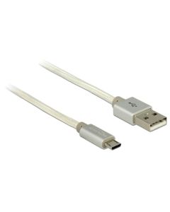 Delock Data and Charging Cable USB 2.0 Type-A male > USB 2.0 Micro-B male with textile shielding white 200 cm