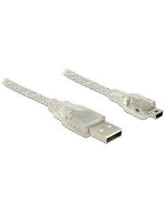 Delock Kabel USB 2.0 Typ-A samec > USB 2.0 Mini-B samec 5m transparentní