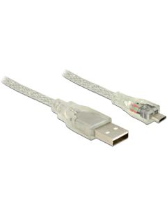 Delock Kabel USB 2.0 Typ-A samec > USB 2.0 Micro-B samec 5m transparentní