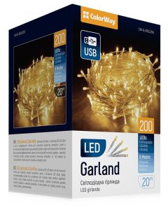 COLORWAY LED řetěz/ vnitřní / 200 LED / délka 20m / teplá bílá/ 8 funkcí/ napájení USB