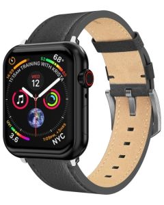 Swissten řemínek pro apple watch kožený 42 / 44 / 45 / 49 mm černý (stříbrná spona a stříbrné poutko)