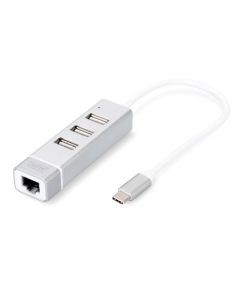DIGITUS USB 2.0 3-Port Hub & Rychlý Ethernet LAN Adaptér s konektorem typu C