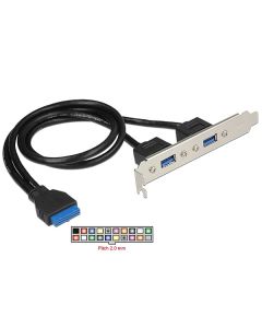 Delock Záslepka 1 x 19 pin USB 3.0 pin konektor samice interní > 2 x USB 3.0 Typ-A samice externí