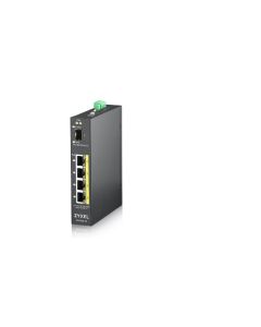 Zyxel RGS100-5P, 5-port Gigabit switch: 4x GbE + 1x SFP, PoE (802.3at, 30W), Power budget 120W, DIN rail/Wall mount, IP3