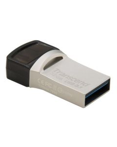Transcend 32GB JetFlash 890, USB-C/USB 3.1 duální flash disk, malé rozměry, stříbrný kov, odolá prachu i vodě