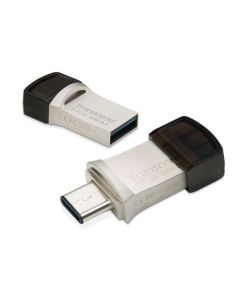 Transcend 64GB JetFlash 890, USB-C/USB 3.1 duální flash disk, malé rozměry, stříbrný kov, odolá prachu i vodě