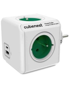 Cubenest Powercube Original USB PD 20W, A+C, 4× zásuvka, bílá/zelená, dětská pojistka, uzemnění, max. 16A/250V~3680W