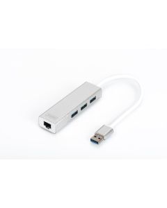 DIGITUS USB 3.0 HUB, 3 porty a Gigabit LAN adaptér 3xUSB A / F, 1xUSB A / M, 1xRJ45 LAN, Win / Mac OS