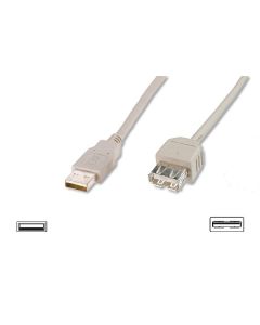 Digitus USB kabel prodlužovací A-A, 2xstíněný, měď, 1,8m, šedý