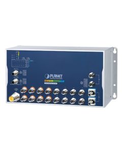 Planet Průmyslový PoE switch 8x Gb 802.3at, 8x Gb, 2x 10 Gb, M12 konektory, 2x 10G Q-ODC, IP40, -40+70°C, 24-110 VDC