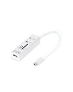 DIGITUS USB 2.0 Type-C s ctečka karet 3x USB 2.0. 1x SD, 1x MicroSD Port, Hliník