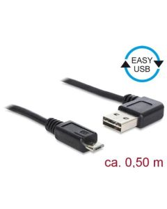 Delock Kabel EASY-USB 2.0 Typ-A samec pravoúhlý levý / pravý > USB 2.0 Typ Micro-B samec 0,5 m
