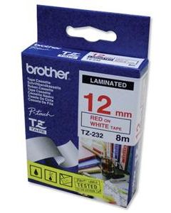Brother - TZe-232, bílá / červená - 1 ks (12mm, laminovaná)