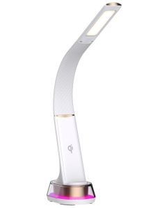 IMMAX LED stolní lampička CORELLA/ Qi nabíjení/ 7W/ 5V/2,1 A/ RGB podsvícení/ stmívatelná/ USB/ bílá + zlaté prvky