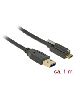 Delock Cable SuperSpeed USB 10 Gbps (USB 3.1 Gen 2) Type-A male > USB Type-C™ male with screw on top 1 m black