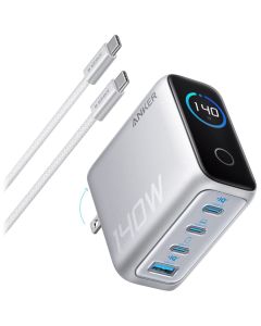 Anker Prime nabíječka/ 140W/ 3x USB-C/ USB/ displej/ stříbrná + USB-C kabel