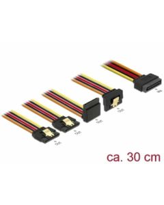 Delock Kabel SATA 15 pin napájecí samec s aretací > SATA 15 pin napájecí samice 2 x přímý / 1 x dolů / 1 x nahoru 30 cm