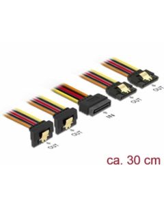 Delock Kabel SATA 15 pin napájecí samec s aretací > SATA 15 pin napájecí samice 2 x přímý / 2 x dolů 30 cm