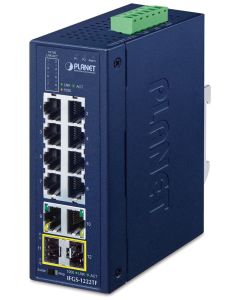 Planet IFGS-1222TF průmyslový L2 switch, 8x 10/100TX, 2x 1Gb, 2x 1Gb SFP, -40~75°C, 9-48VDC, IP30, fanless, RING