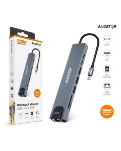 Aligator Dokovací stanice USB-C / Hub 8v1 (USB-C / 2xUSB / SD / MicroSD/ HDTV / RJ45)