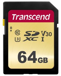 Transcend 64GB SDXC 500S (Class 10) UHS-I U3 V30 MLC paměťová karta, 95 MB/s R, 60 MB/s W