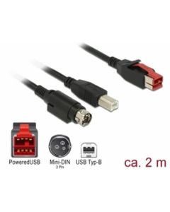 Delock PoweredUSB kabel samec 24 V > USB Typ-B samec + Hosiden Mini-DIN 3 pin samec 2 m pro POS tiskárny a terminály