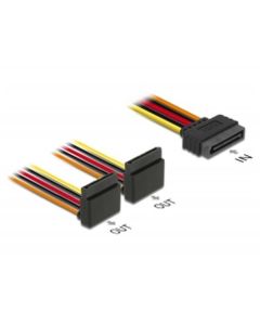 Delock Kabel SATA 15 pin napájecí samec s aretací > 2 x SATA 15 pin napájecí samice nahoru 15 cm