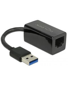 Delock Adaptér Super Speed USB (USB 3.1 Gen 1) s USB Typ-A samec > Gigabit LAN 10/100/1000 Mbps kompaktní černý