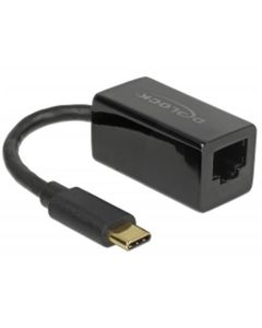 Delock Adaptér Super Speed USB (USB 3.1 Gen 1) s USB Type-C™ samec > Gigabit LAN 10/100/1000 Mbps kompaktní černý