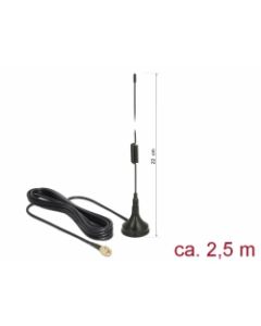 Delock LTE Anténa SMA samec 90° 2,5 dBi všesměrová pevná s magnetickou základnou a připojovací kabel RG-174 2,5 m venkov