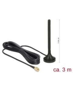 Delock LTE Anténa SMA samec 2 dBi všesměrová pevná s magnetickou základnou a připojovací kabel RG-174 3 m venkovní černý