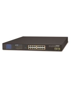 Planet GSW-1820VHP PoE switch, 16x1Gb + 2xSFP 1Gb, LCD, VLAN, extend mód 10Mb-250m, 802.3at 30/300W