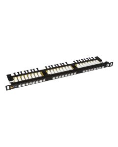 Solarix 19" Patch panel 24xRJ45 CAT6 UTP s vyvaz.lištou černý 0,5U, SX24HD-6-UTP-BK