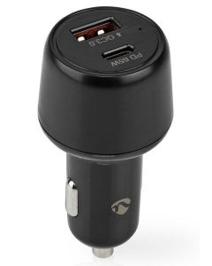 NEDIS nabíječka do auta/ 65 W/ 12 - 24 V DC/ 3.25 A/ USB-A/ USB-C/ automatická volba napětí/  černá