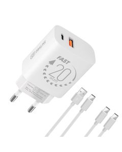 OBAL:ME Cestovní Nabíječka USB-A + USB-C 20W + 2x kabel 1m White