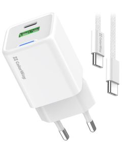 COLORWAY 1x USB-C/ síťová nabíječka/ GaN/ PD/ PPS/ QC/ 35W/ Včetně 100cm kabelu/ Bílá