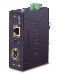 Planet IGTP-815AT konvertor RJ45/SFP, 1Gbps, PoE injektor 802.3at, -40 až 75 st.C, IP30, EFT+ESD, malý rozměr